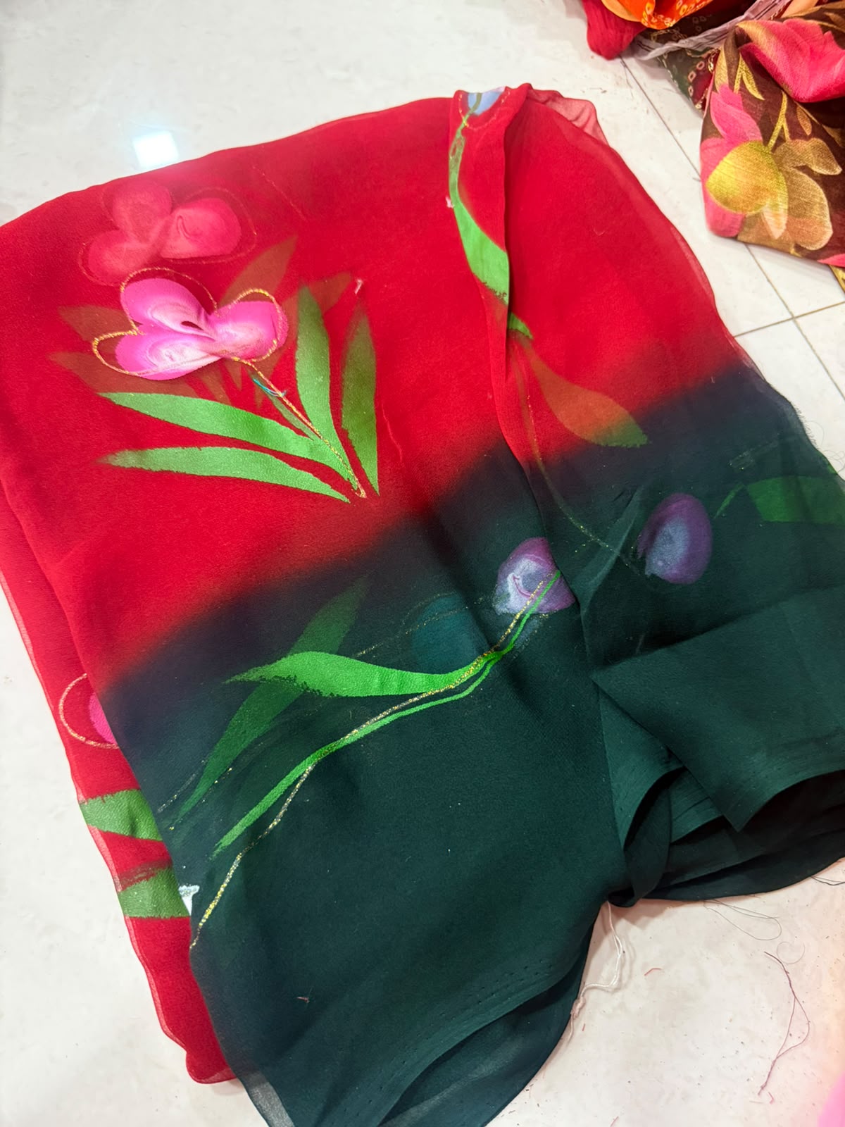 Handmade Chiffon Georgette Flower Saree — photo 29