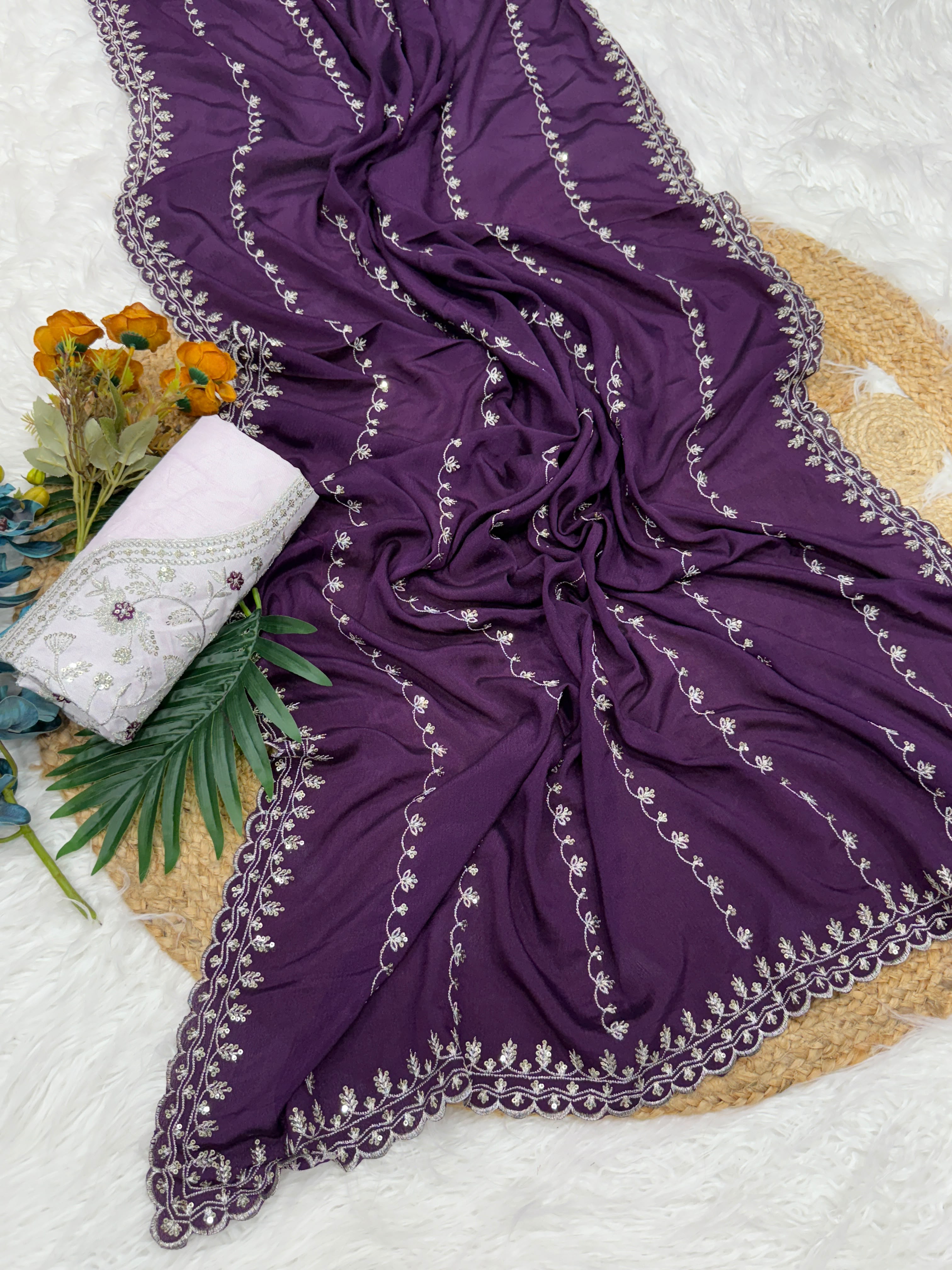 Chinnon Chiffon Saree With Embroidery — photo 6