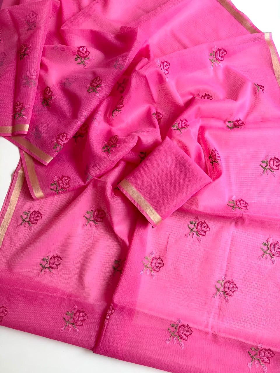 Kota Doriya Silk Saree with Rose Cross-stitch — photo 4