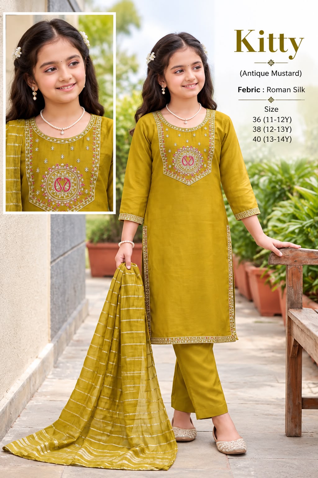 Roman Silk Embroidered 3-Piece Kids Suit — photo 3