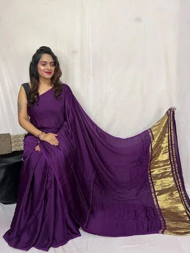 Fendy Satin Saree with Golden Tassel Border — photo 6