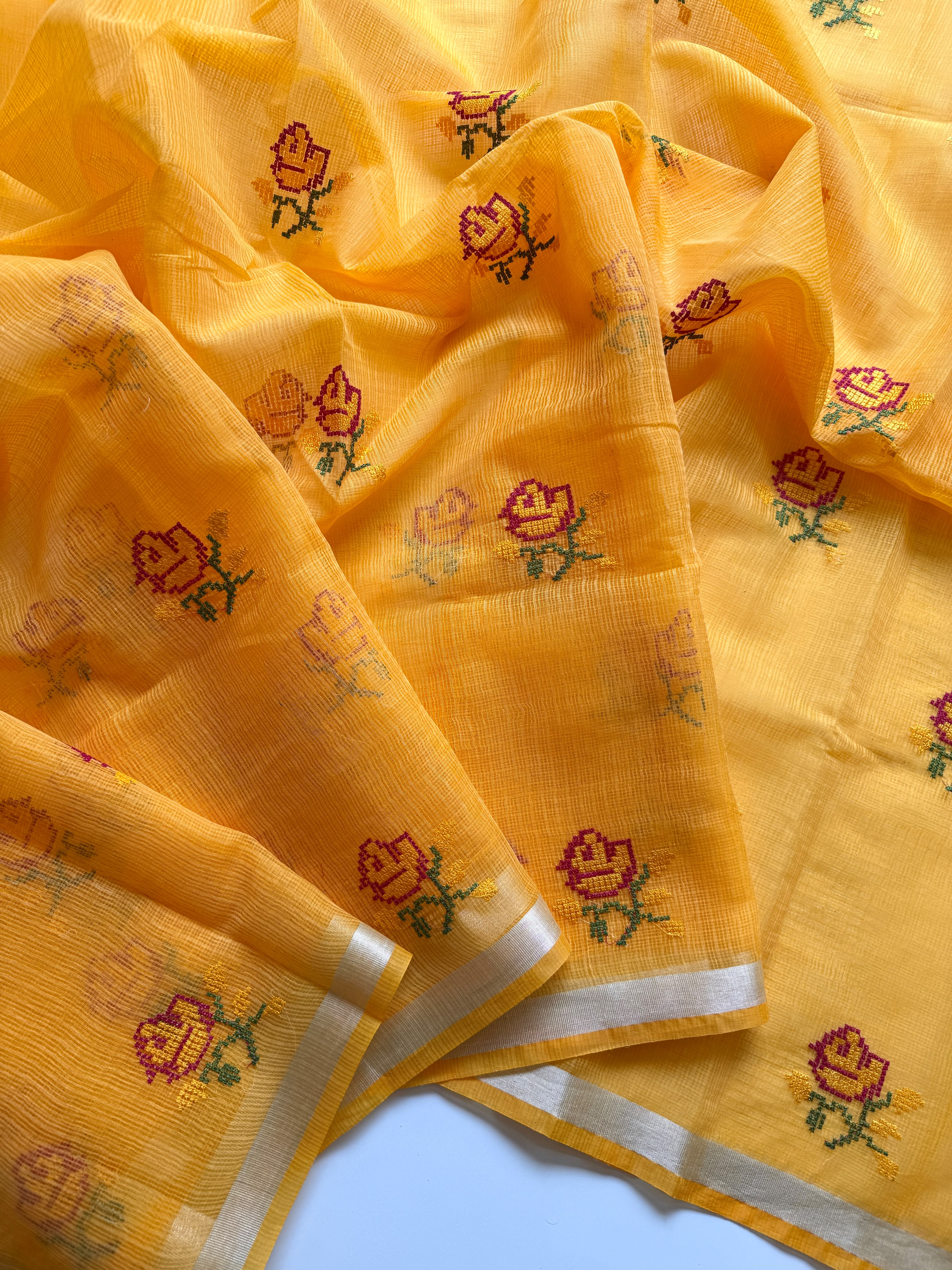 Kota Doriya Silk Saree with Rose Cross-stitch — photo 3