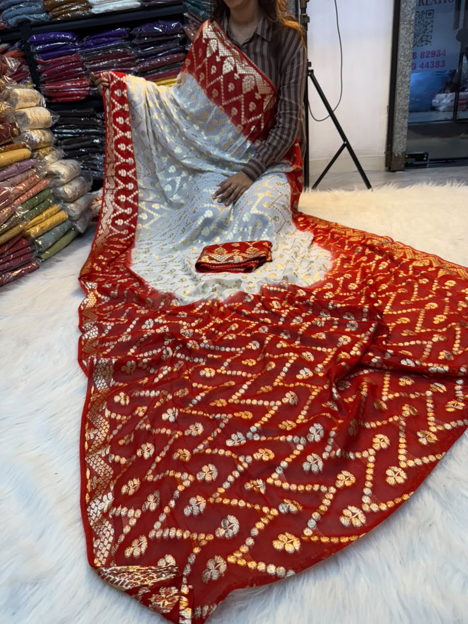 Viscose Georgette Red & White Saree — photo 7