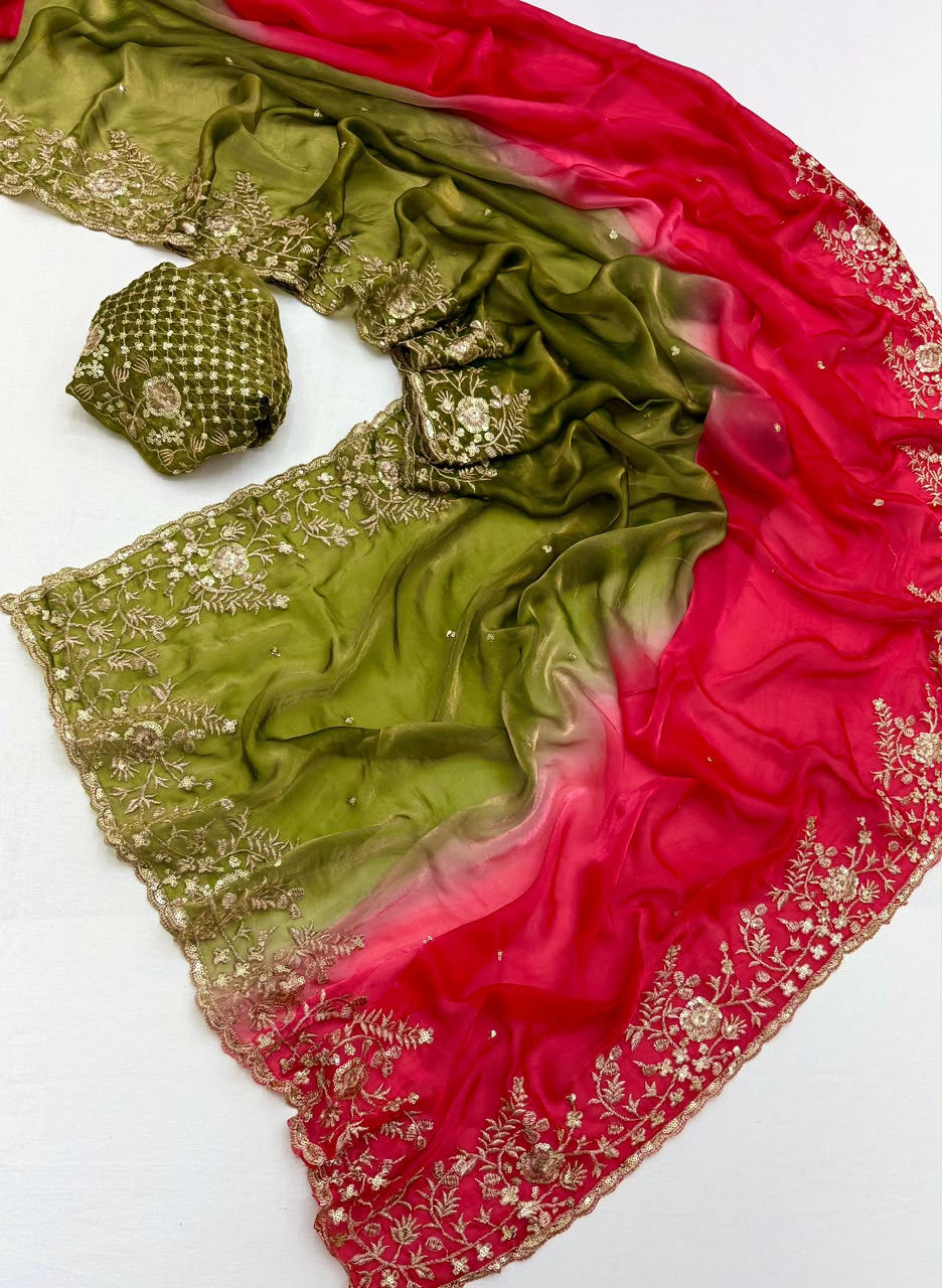 Space Silk Ombre Saree With Sequins — photo 6