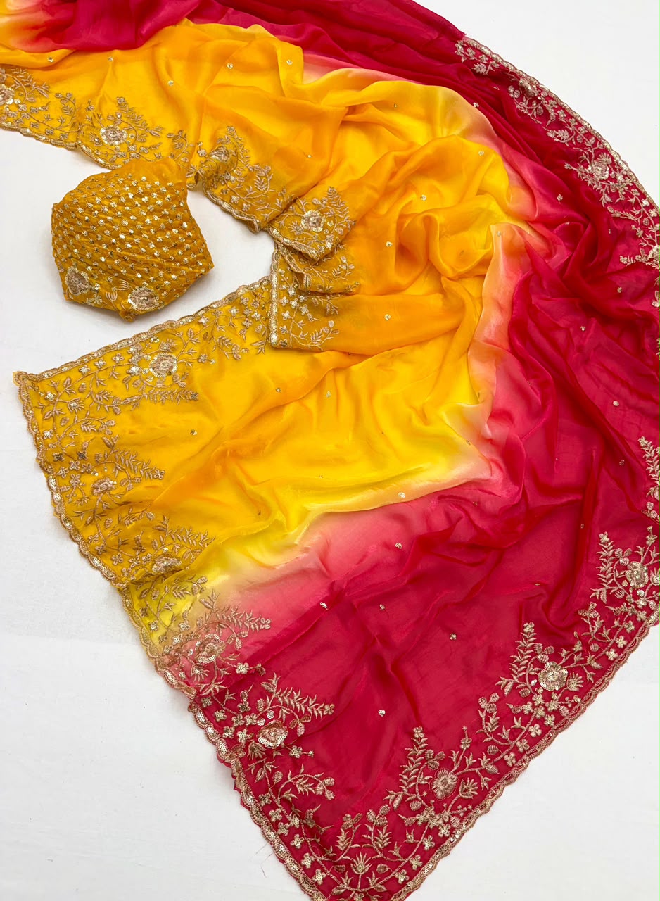 Space Silk Ombre Saree With Sequins — photo 9
