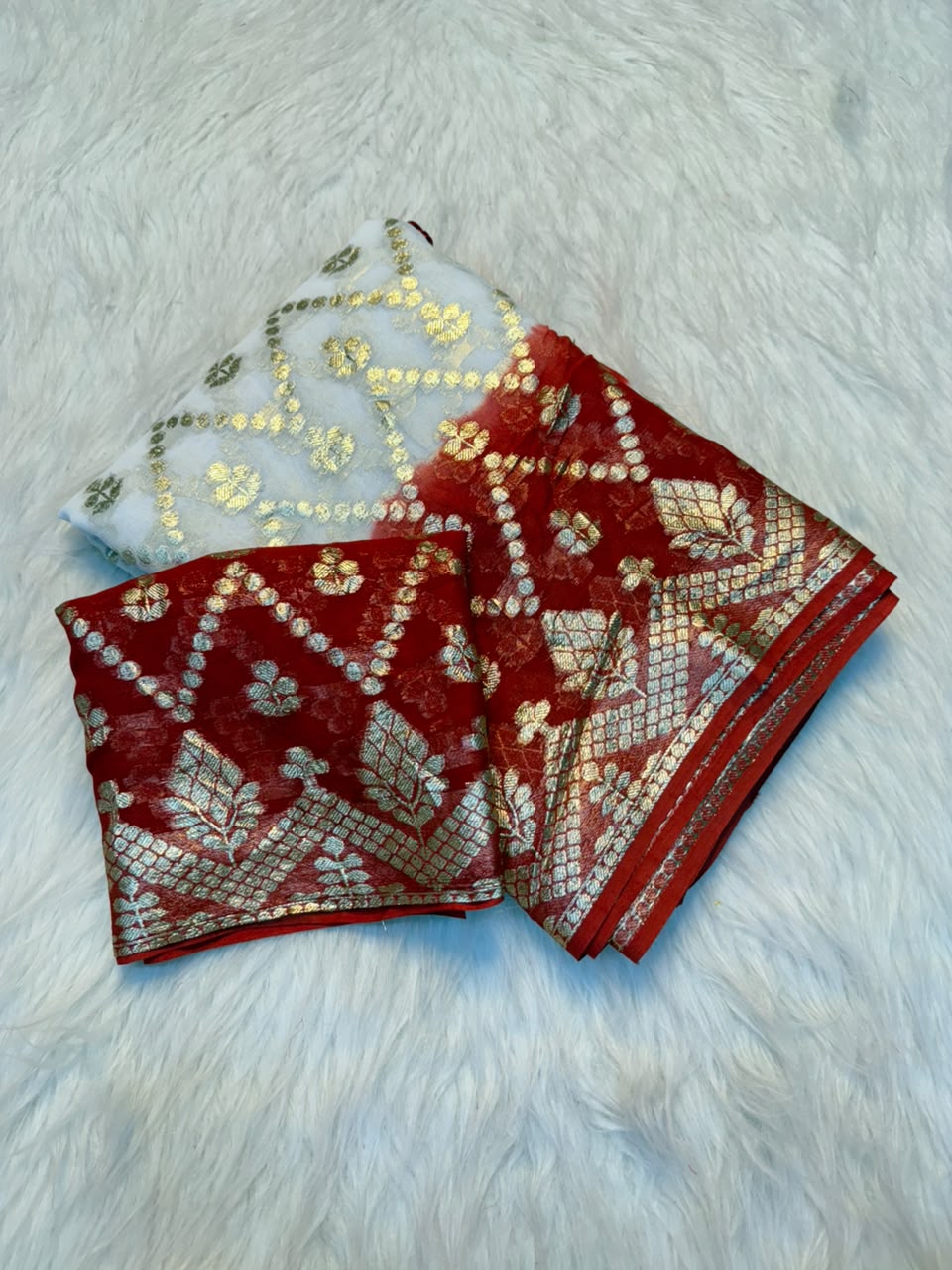 Viscose Georgette Red & White Saree — photo 5
