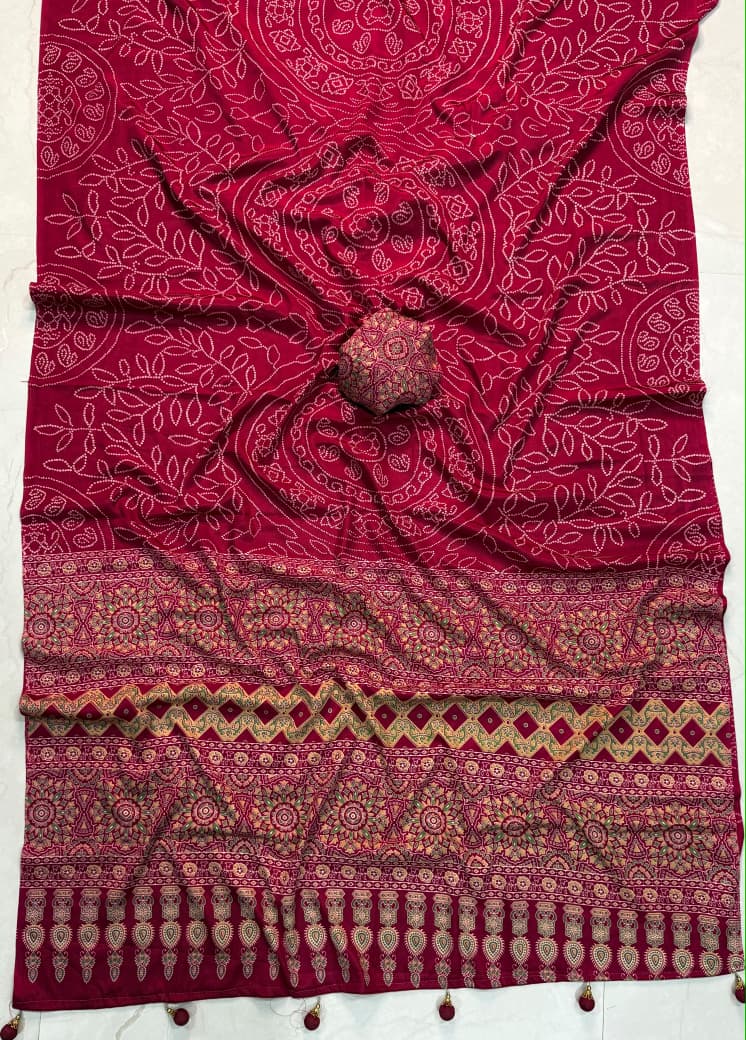 Ajrakh Crepe Gajji Silk Saree — photo 2