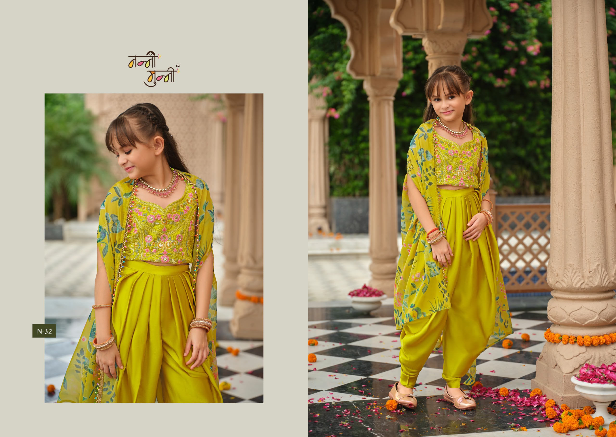 Girls Dhoti Choli Set with Shrug