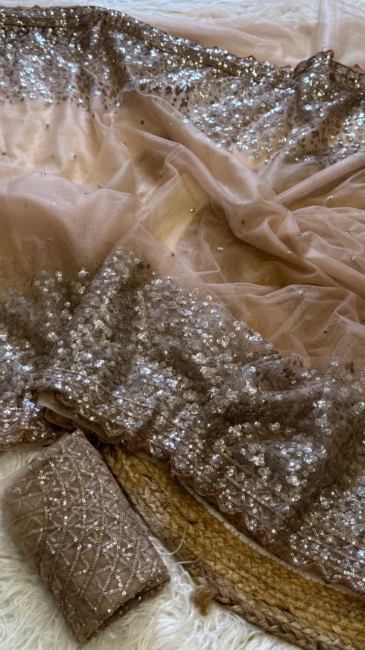 Net Saree with Embroidery & Sequins — photo 3