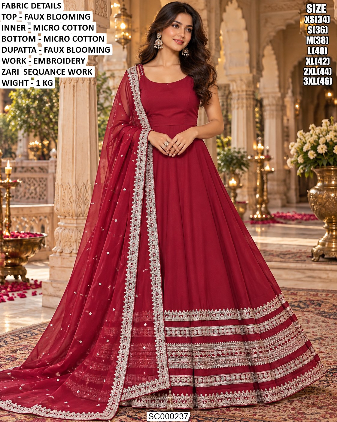 Embroidered Anarkali 3-Piece Set