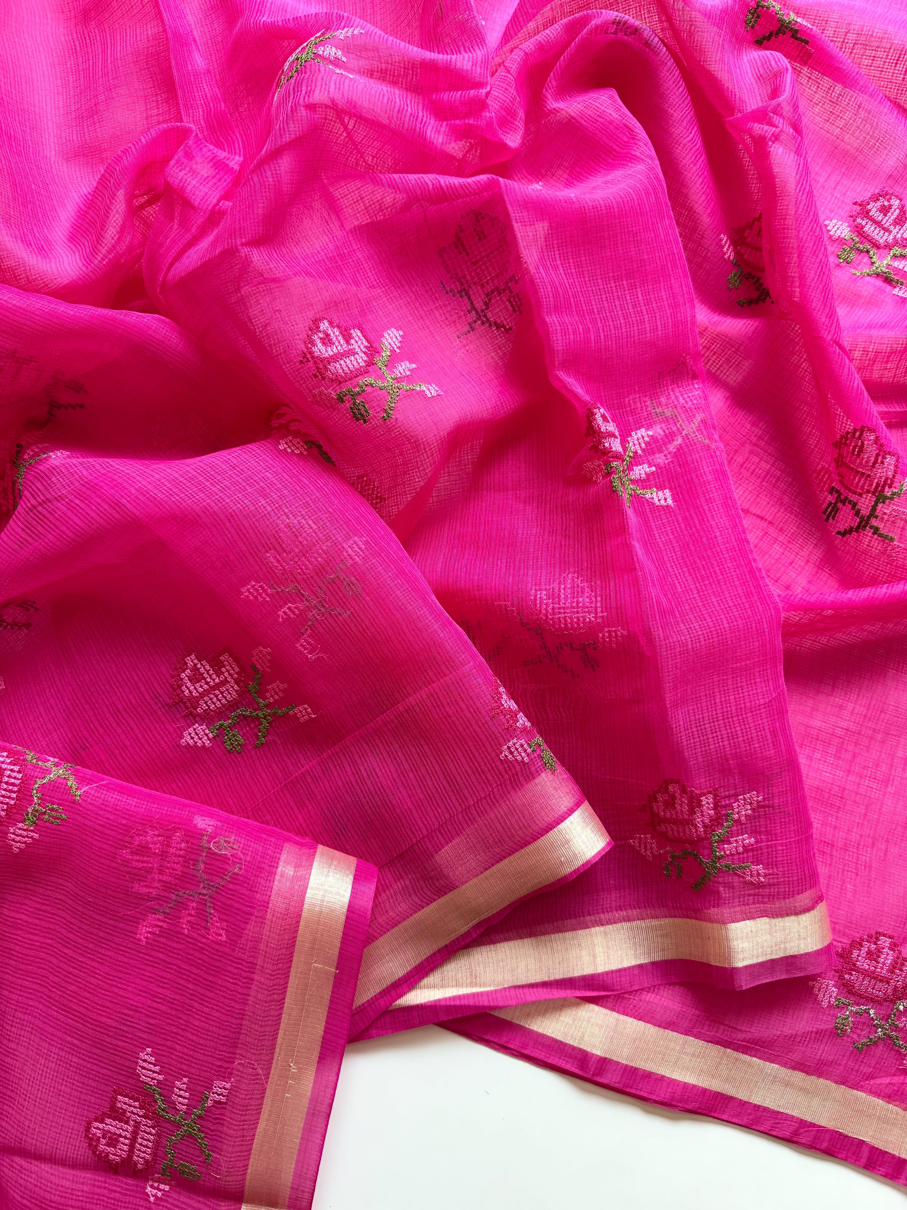 Kota Doriya Silk Saree with Rose Cross-stitch — photo 5
