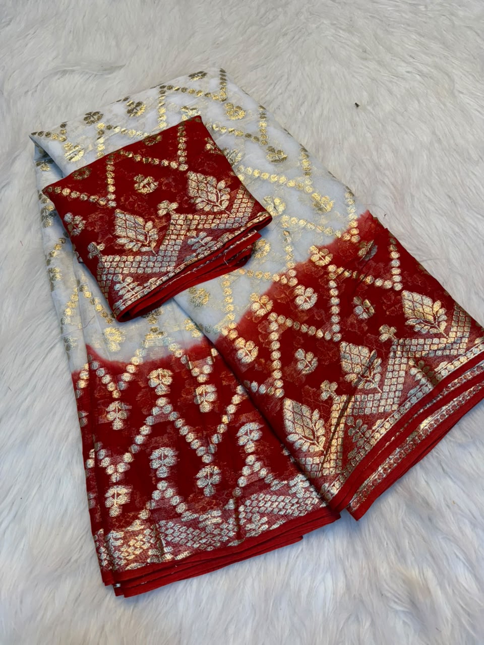 Viscose Georgette Red & White Saree — photo 3