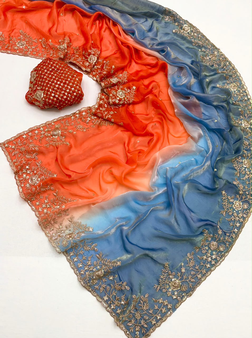 Space Silk Ombre Saree With Sequins — photo 12