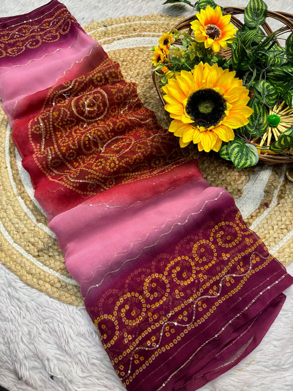 Handmade Chiffon Georgette Flower Saree — photo 20