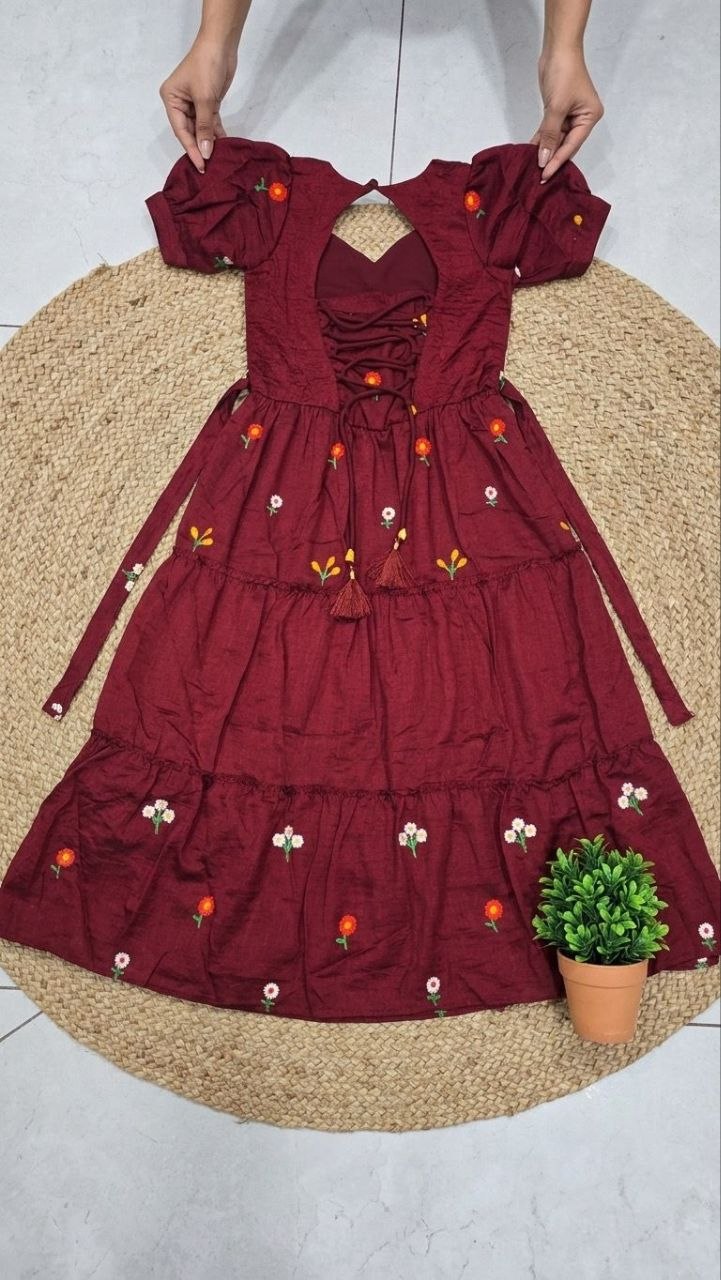 Kids Floral Embroidered Vichitra Silk Maxi Dress — photo 11