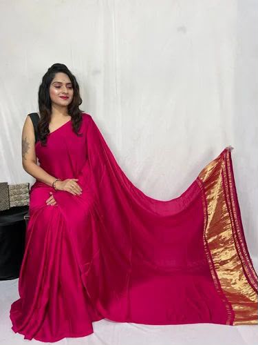Fendy Satin Saree with Golden Tassel Border — photo 2