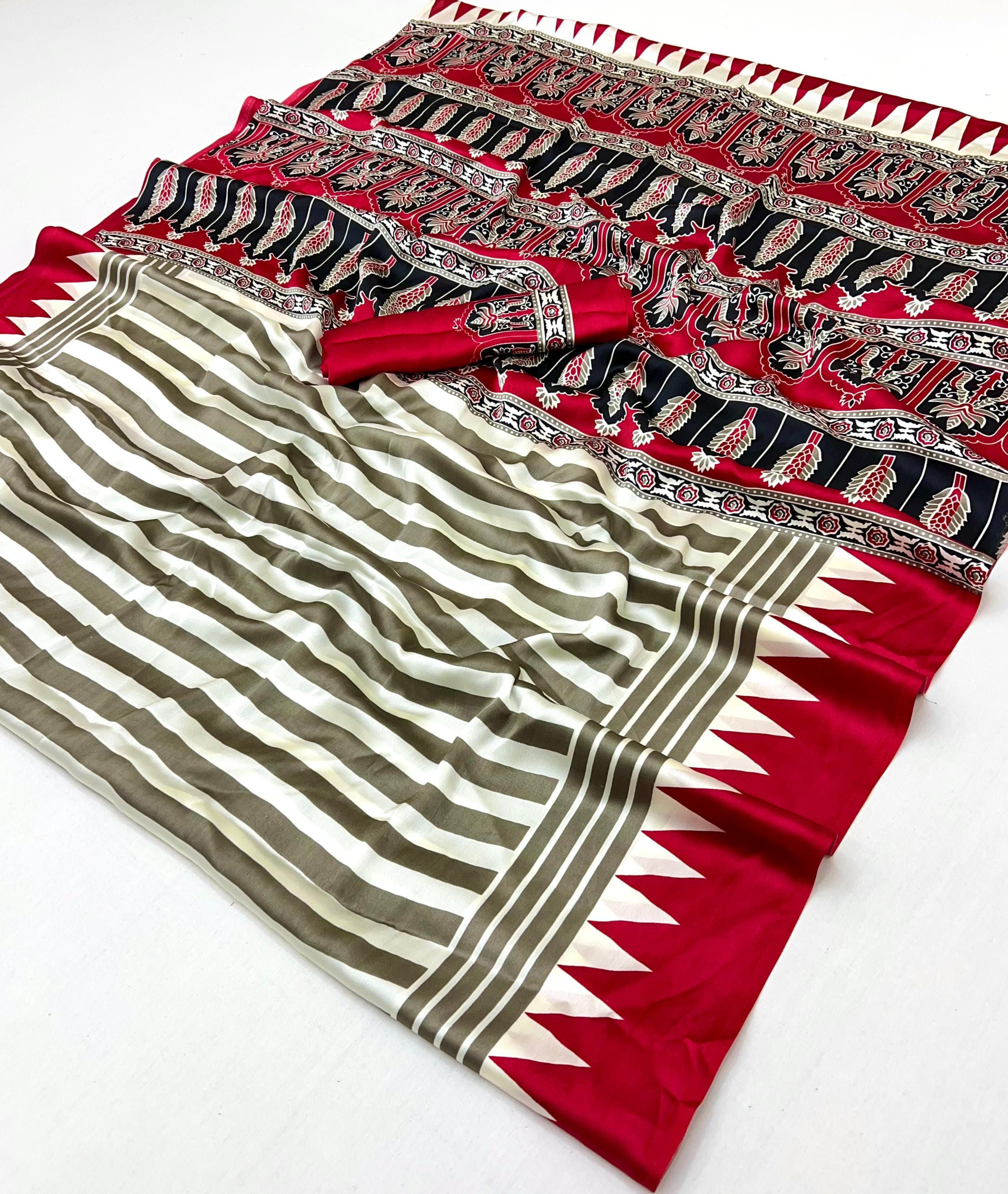 Modal Satin Ajrakh Print Saree — photo 2