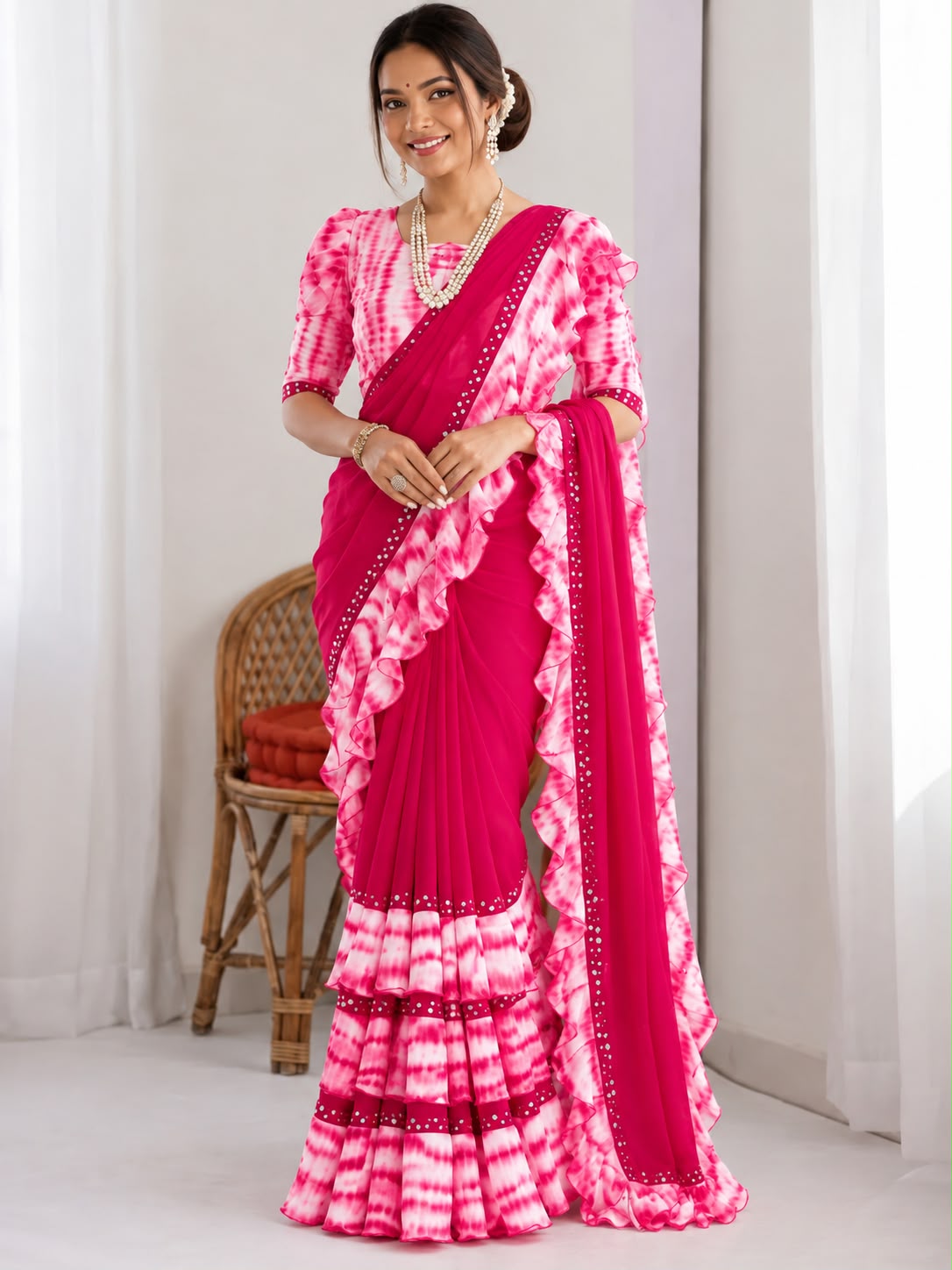 Heavy Georgette Ruffle Saree With Mirror Work — photo 2