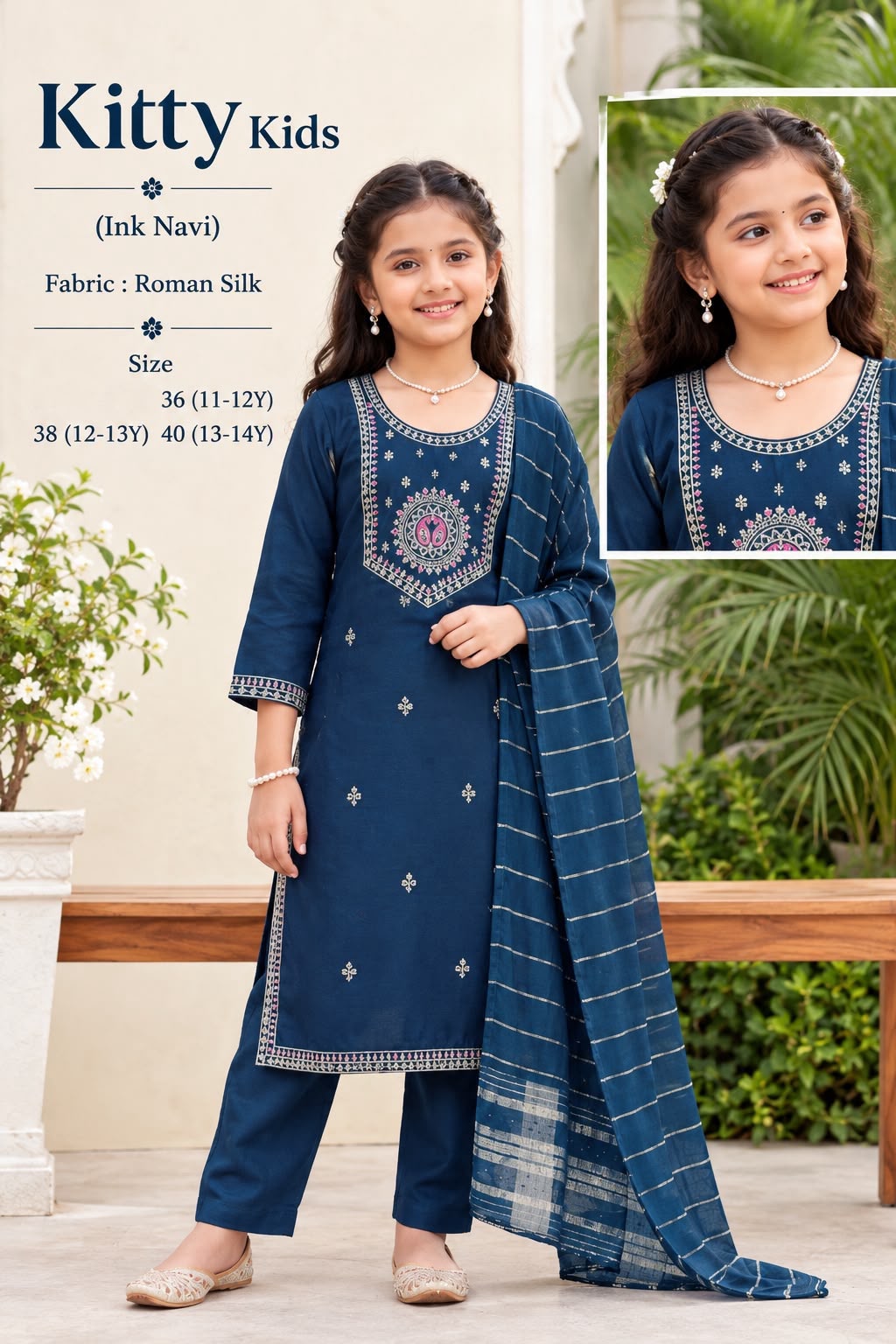 Roman Silk Embroidered 3-Piece Kids Suit — photo 2