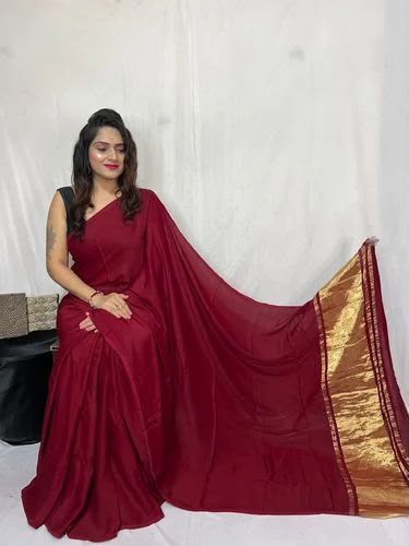 Fendy Satin Saree with Golden Tassel Border — photo 5