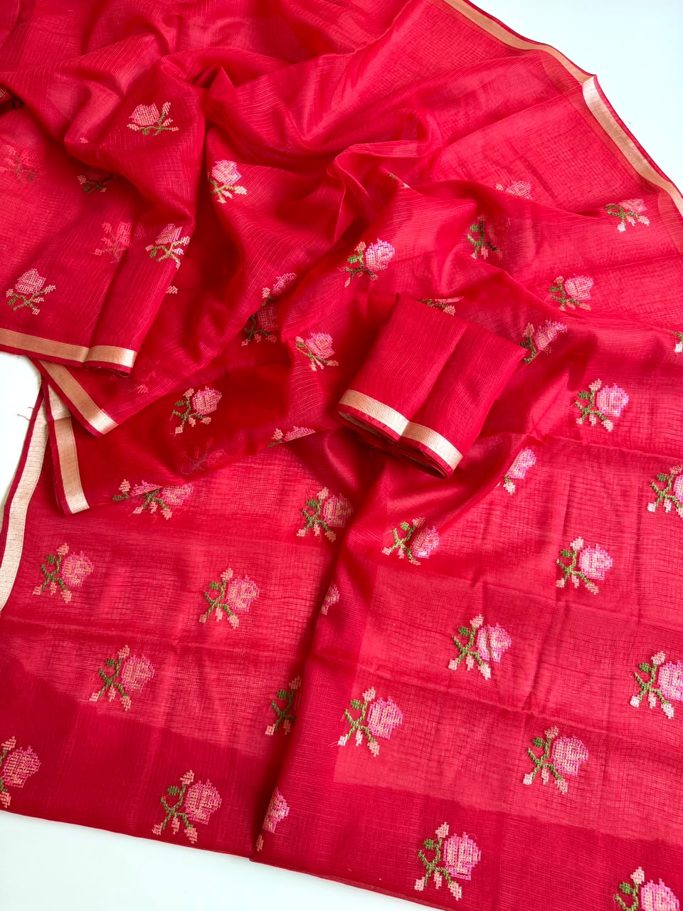 Kota Doriya Silk Saree with Rose Cross-stitch — photo 2