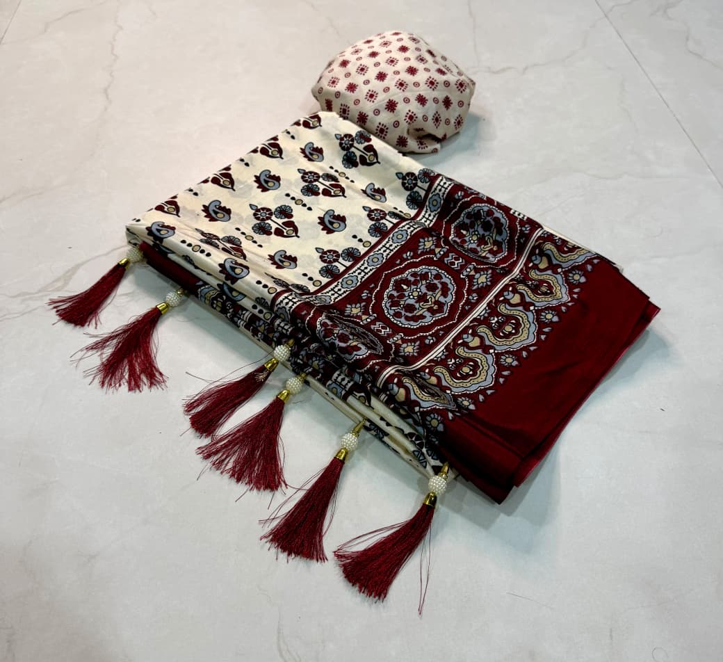 Ajrakh Crepe Gajji Silk Saree — photo 7