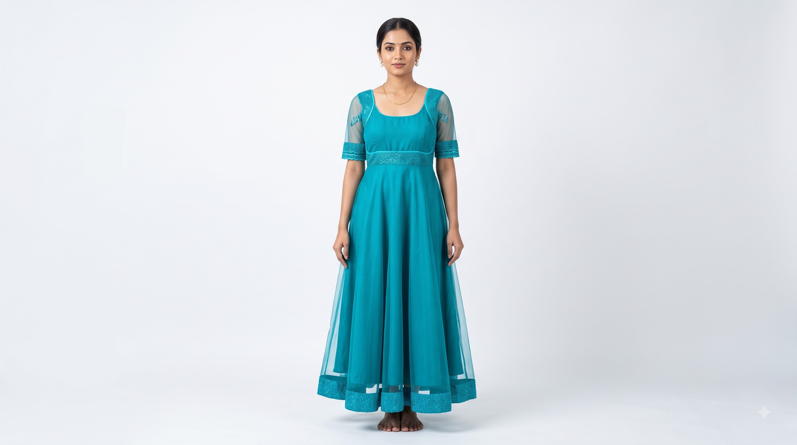 Solid Teal Embellished Gown