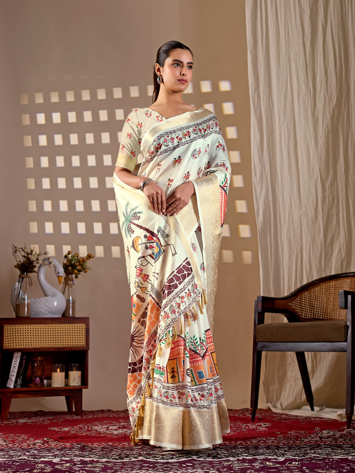 Lichi Silk Printed Saree with Woven Border — photo 3