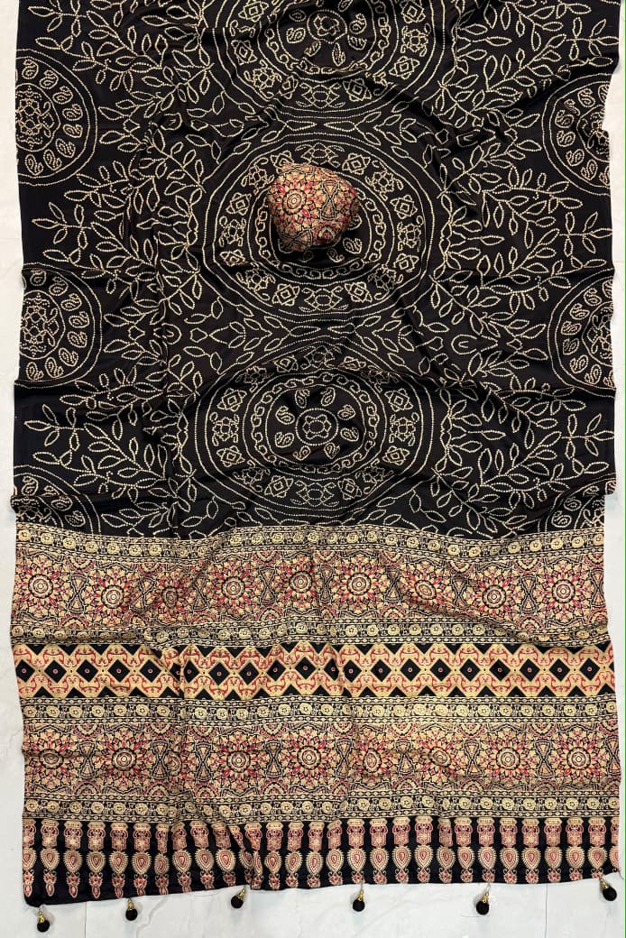 Ajrakh Crepe Gajji Silk Saree — photo 5
