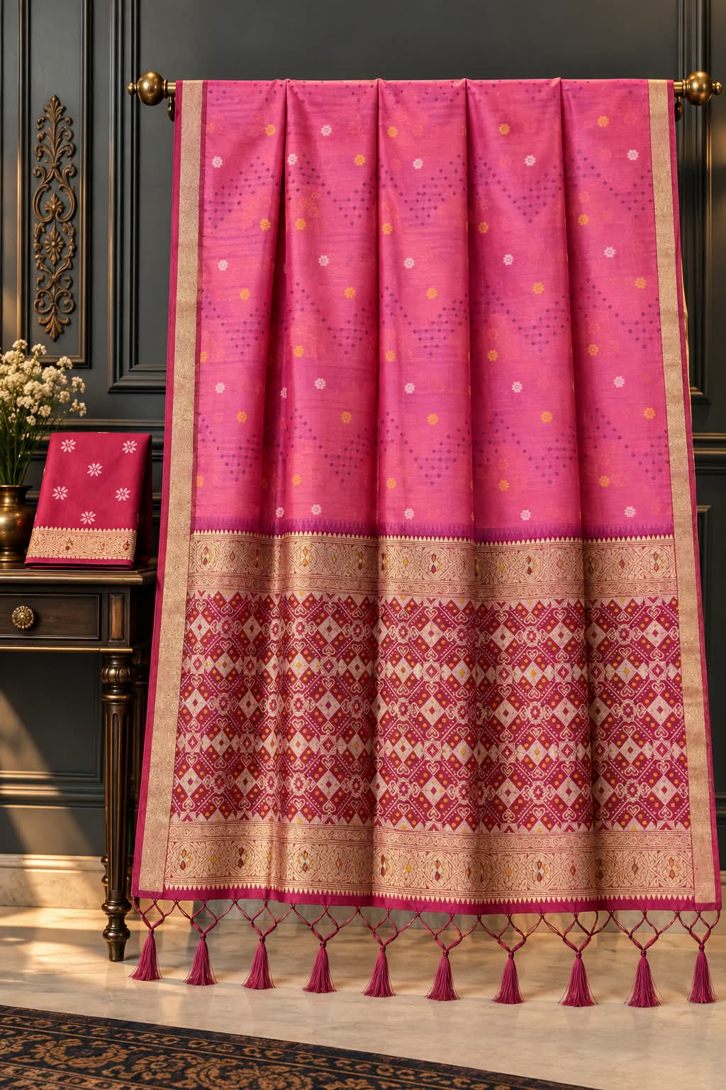 Jamdani Patola Cotton Saree With Tassels — photo 2