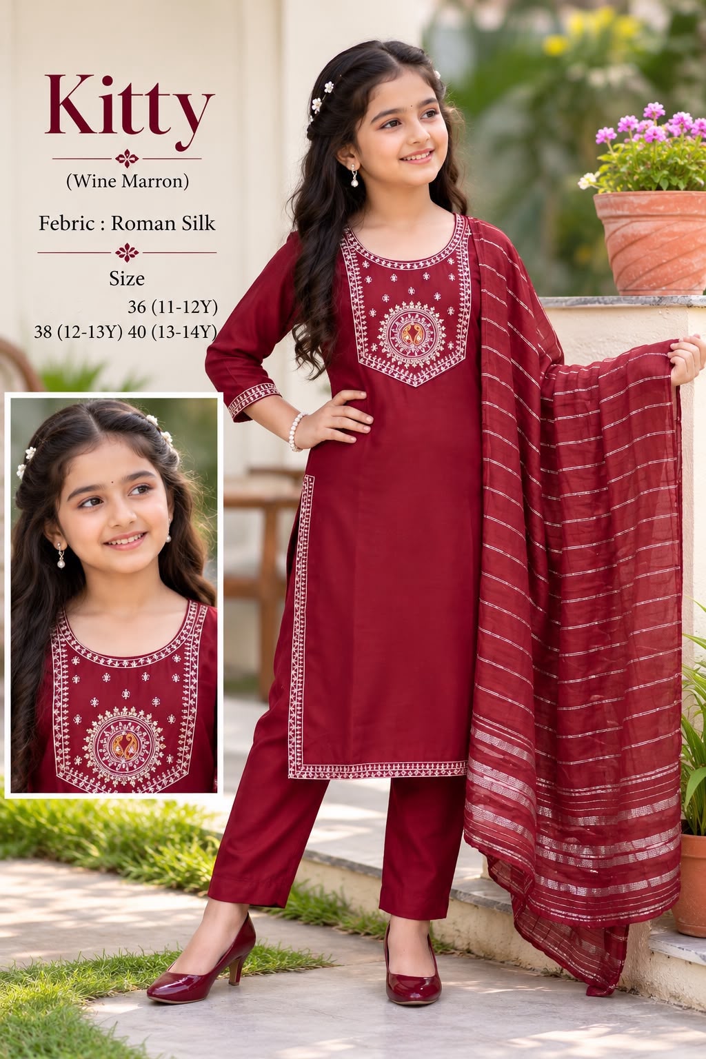 Roman Silk Embroidered 3-Piece Kids Suit — photo 4
